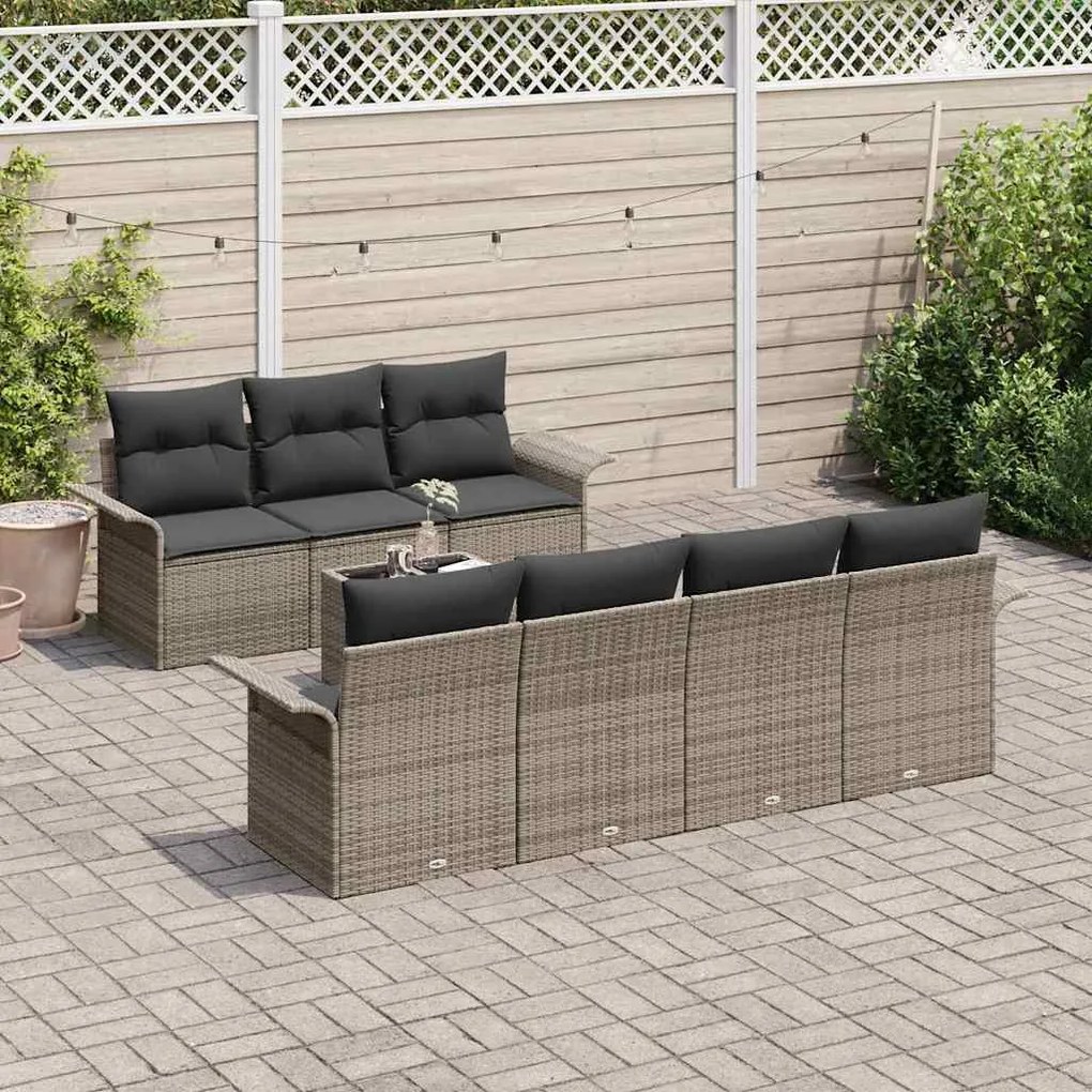Conjunto de Sofá de Jardim com 8 Peças e Almofadas Cinzas em Rattan Fi