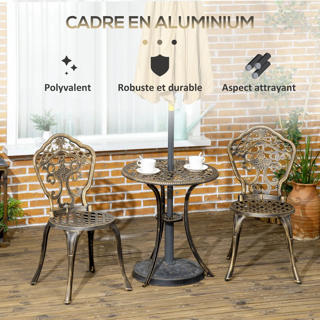 Conjunto de jardim estilo bistrô em alumínio, conjunto de 3 peças: 2 cadeiras + mesa redonda com acabamento em imitação de ferro forjado