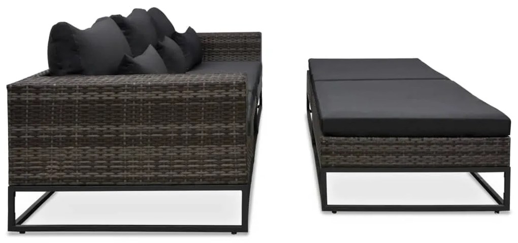5 pcs conjunto sofás de jardim c/ almofadões vime PE cinzento