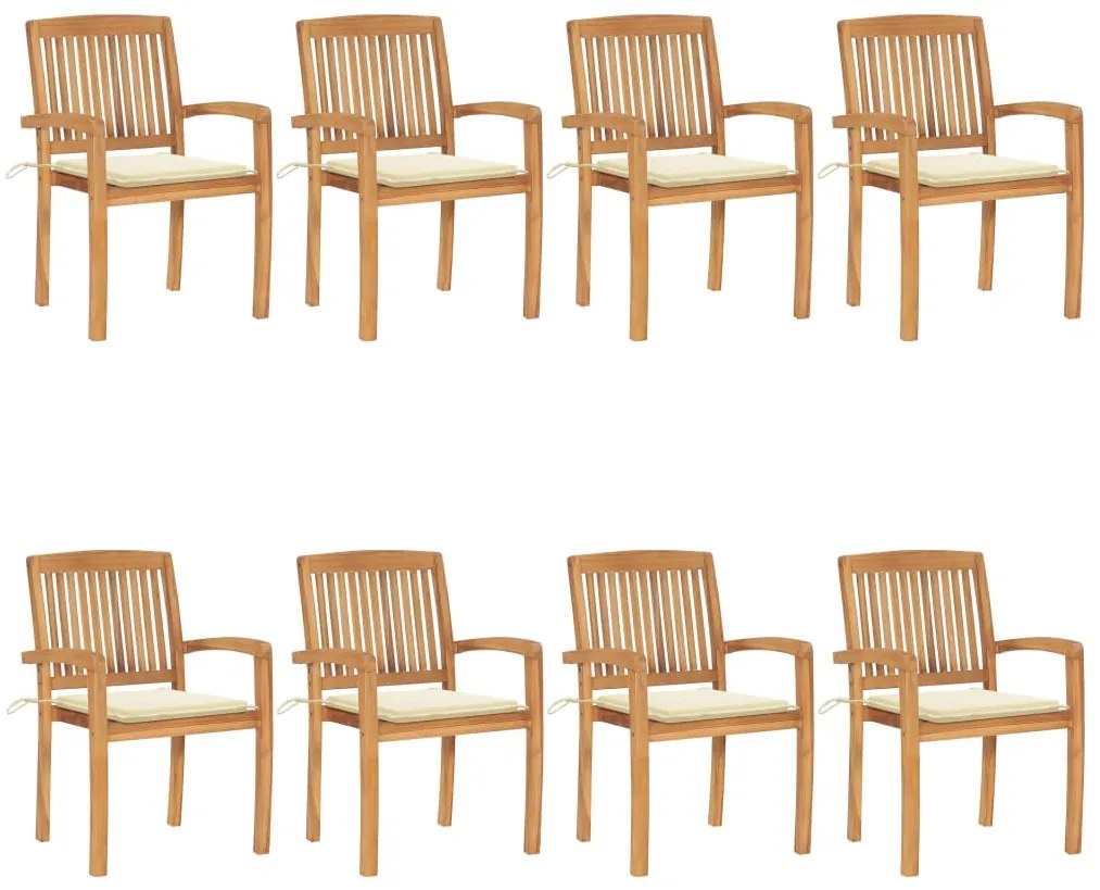 Cadeiras de jardim empiháveis c/ almofadões 8 pcs teca maciça