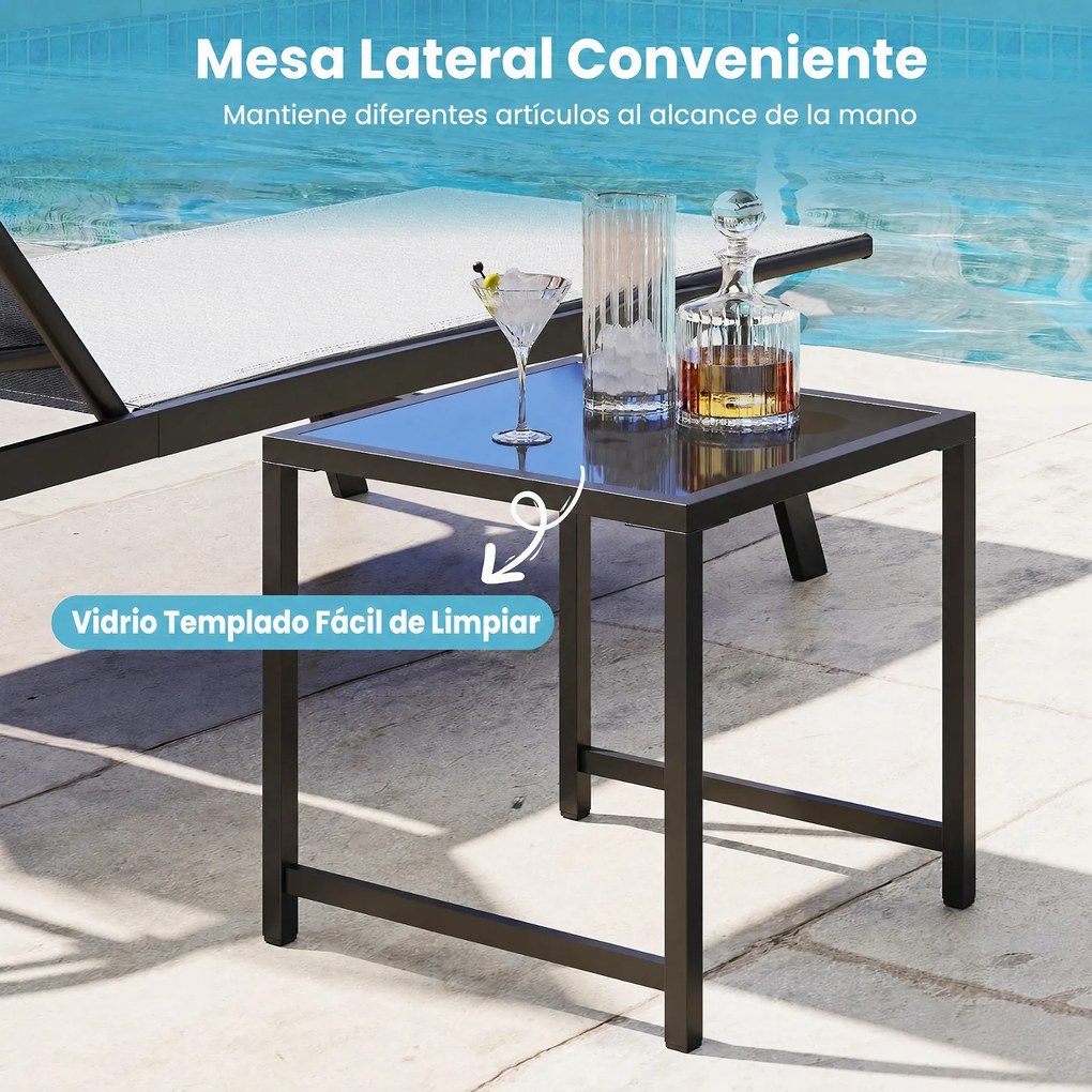Conjunto de 2 Peças, Espreguiçadeira de Exterior e Mesa Auxiliar, 188-164 x 69 x 36-101 cm, Encosto Regulável em Seis Posições, Cinzento