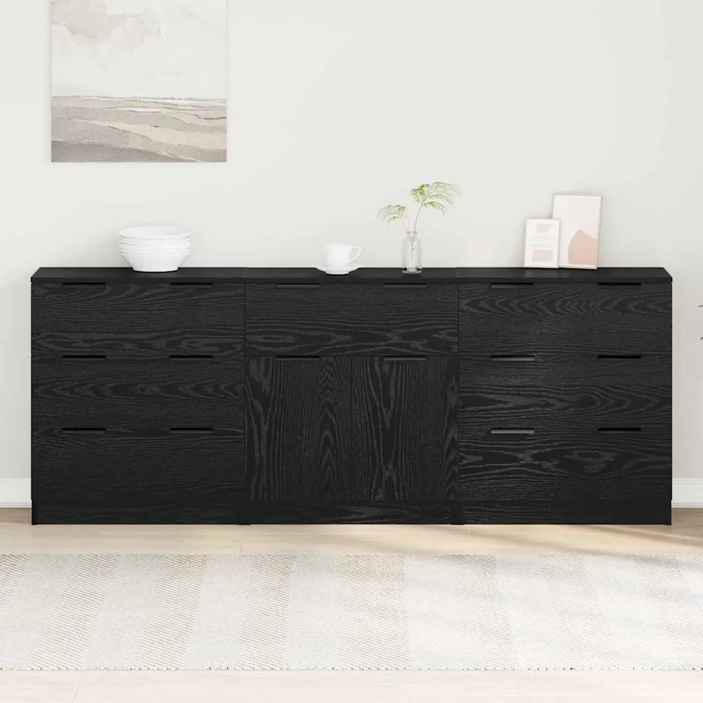 vidaXL Buffet 3 pcs Carvalho Preto 181 x 30 x 70 cm Madeira processada