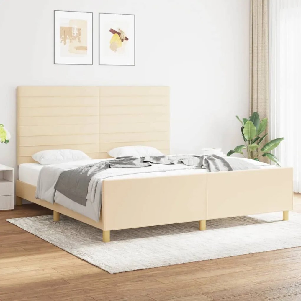 Estrutura de cama sem colchão 180x200 cm tecido cor creme