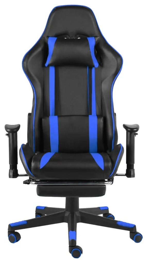 Cadeira de gaming giratória com apoio de pés PVC azul