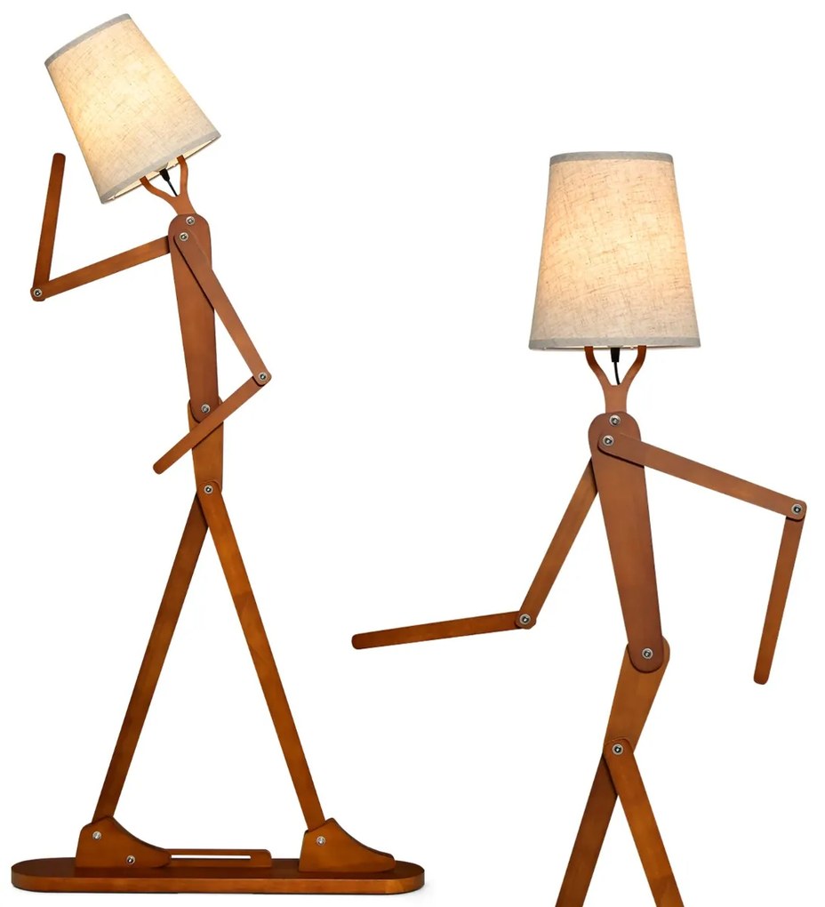 Candeeiro de pé alto com abajur de tecido mutável de figura humana ajustável 77 x 25,5 x 160 cm Natural