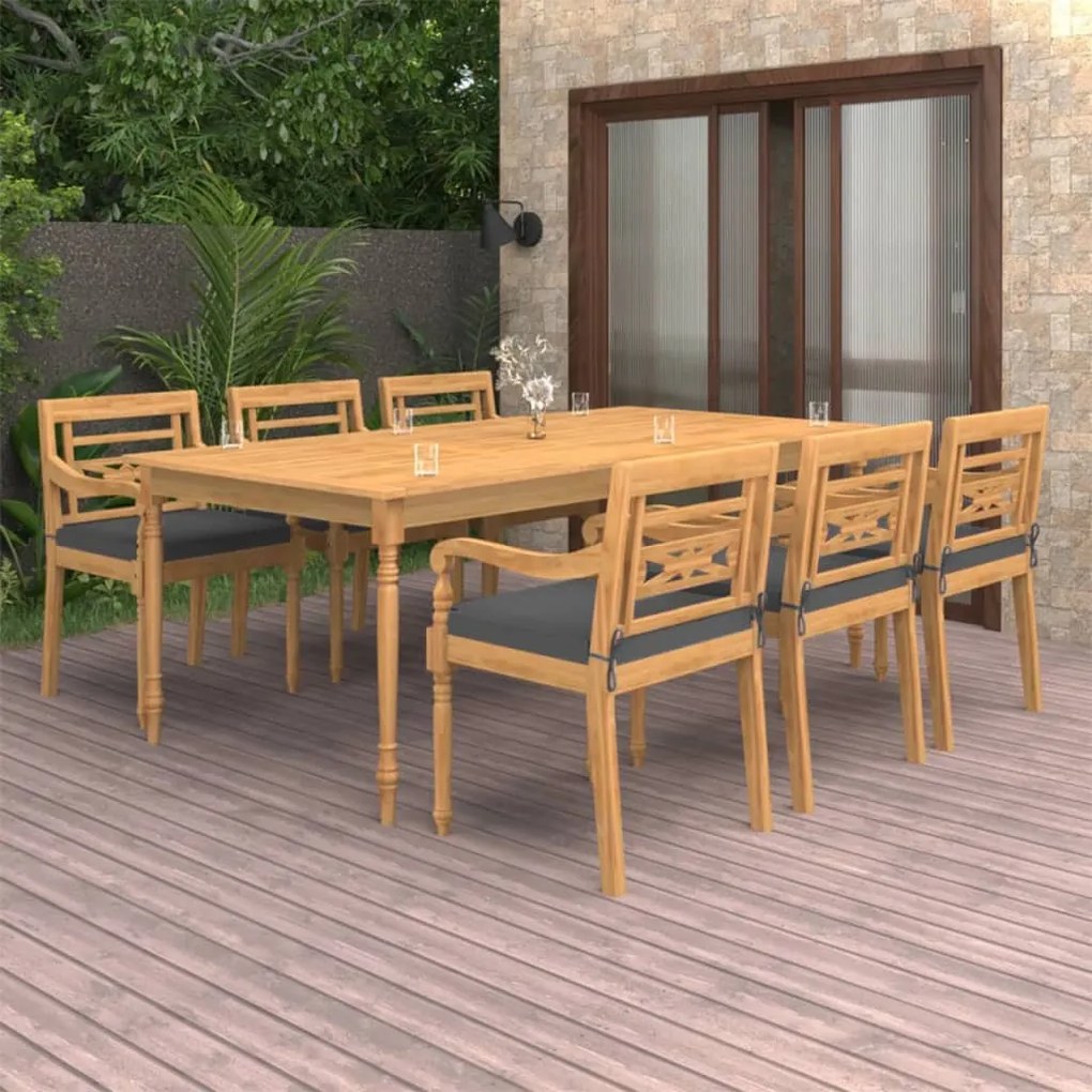 vidaXL 7 pcs conjunto de jantar p/ jardim c/ almofadões teca maciça