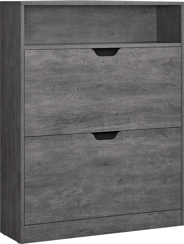 Sapateira com 2 portas e compartimento aberto 24 x 80 x 102 cm, cinzenta