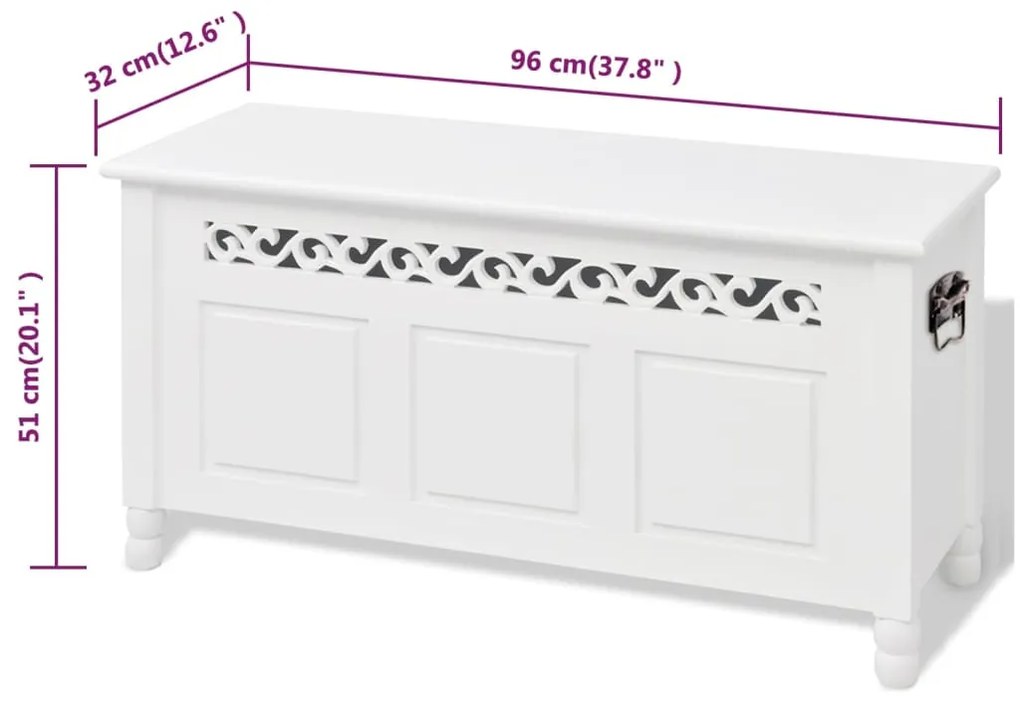 Banco de arrumação, estilo barroco, MDF branco