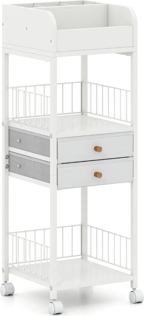 Carro organizador de cuidados maquilhagem 30 x 30 x 90 cm com a pele com gavetas e prateleiras de armazenamento com rodas Branco