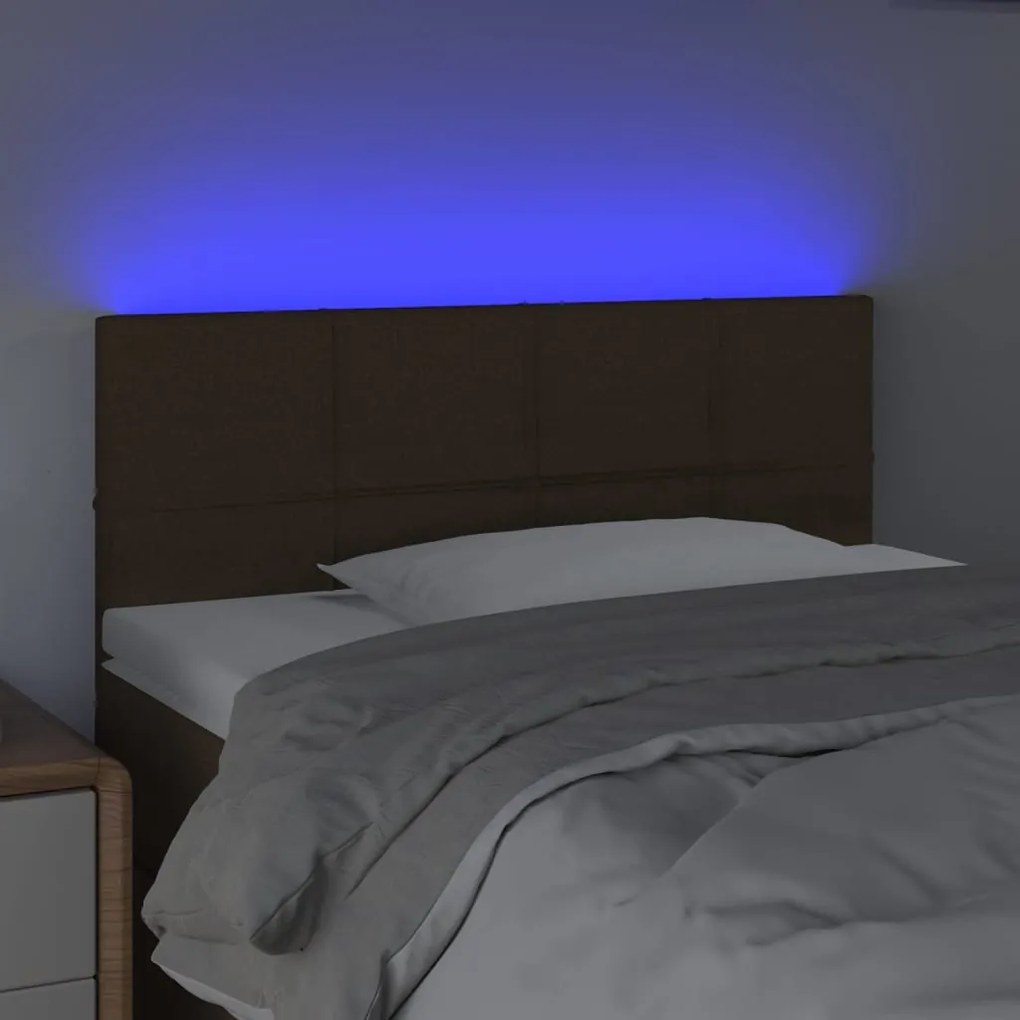 Cabeceira de cama c/ luzes LED tecido 90x5x78/88 cm castanho