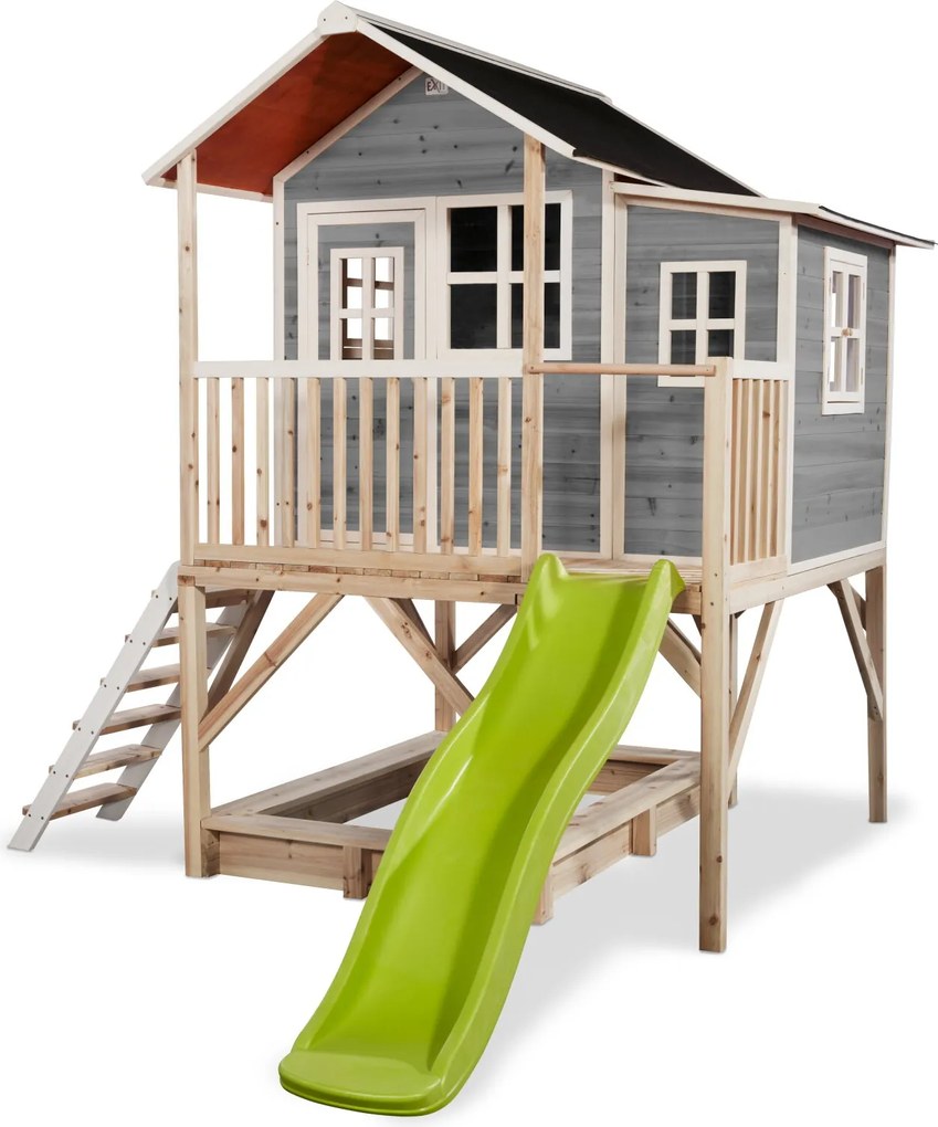 Casa de brincar infantil exterior para crianças Loft 550 em madeira com escorrega e caixa areia - Cinzenta