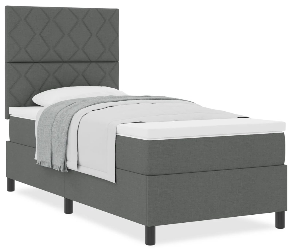 Cama Box Spring com Colchão Cinza Escuro de Solteiro Tecido