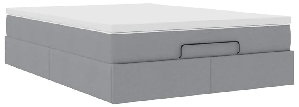 Estrutura cama otomana colchão 140x200cm tecido cinzento claro