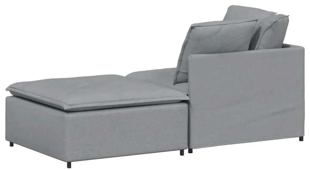 Sofá modular com pufes e almofadas tecido cinzento-claro