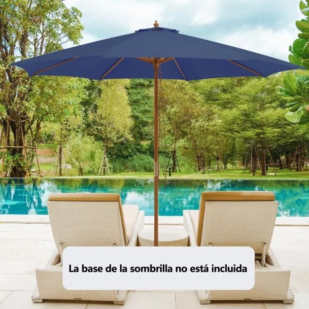 Guarda-sol 300 x 300 x 262 cm com 8 varas de bambu com elevação por roldana e orifício de ventilação para praia ou jardim Azul Marinho
