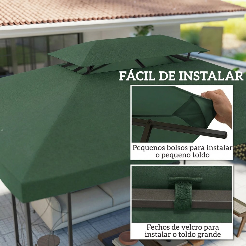 Toldo de Substituição 4x3 m com Teto Duplo Orifícios de Drenagem e Proteção UV Apenas Toldo (NÃO INCLUI ESTRUTURA) Verde