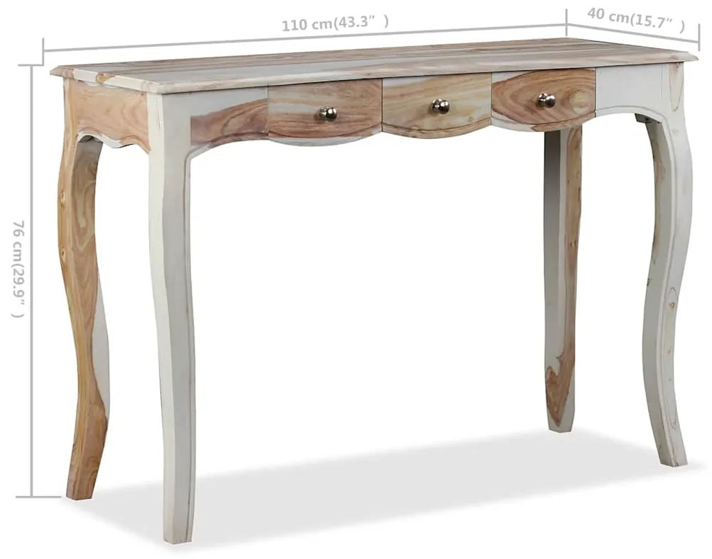Mesa consola c/ 3 gavetas 110x40x76 cm madeira acácia maciça