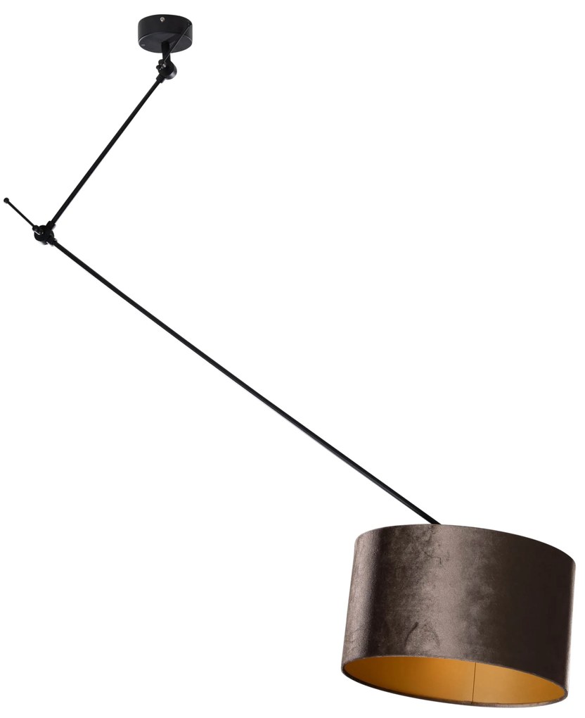 Candeeiro suspenso preto com abajur de veludo castanho 35cm - Blitz