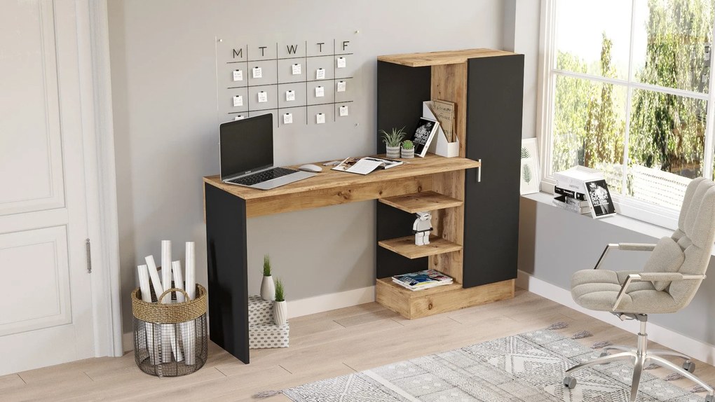 Secretária CT2 – Pinho Atlântico/Preto – 152,3x120x40 cm