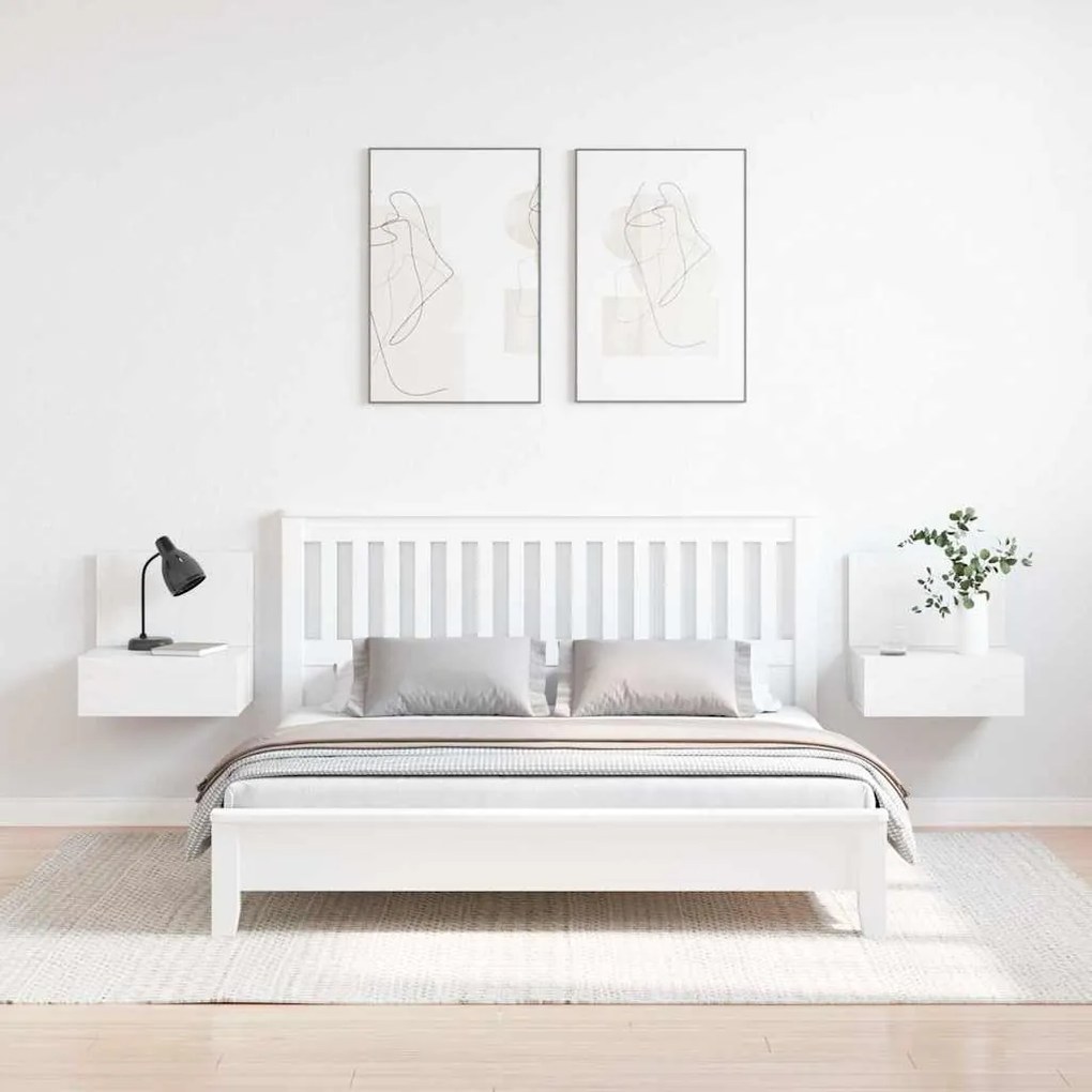 Mesa de Cabeceira Montada na Parede com gaveta 2 pcs Branco