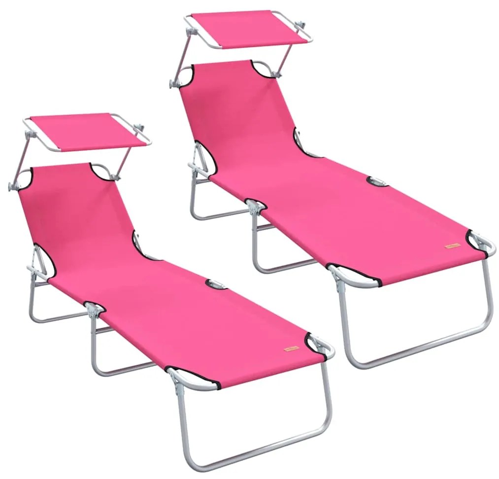 Espreguiçadeiras Dobráveis 2 pcs com Toldo Rosa Tecido Oxford 600D