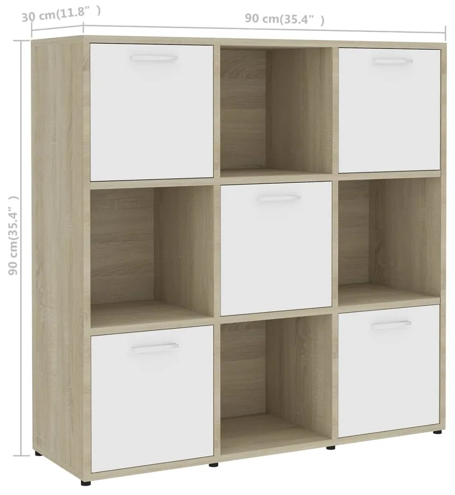 Estante 90x30x90 cm contraplacado cor branco e carvalho sonoma