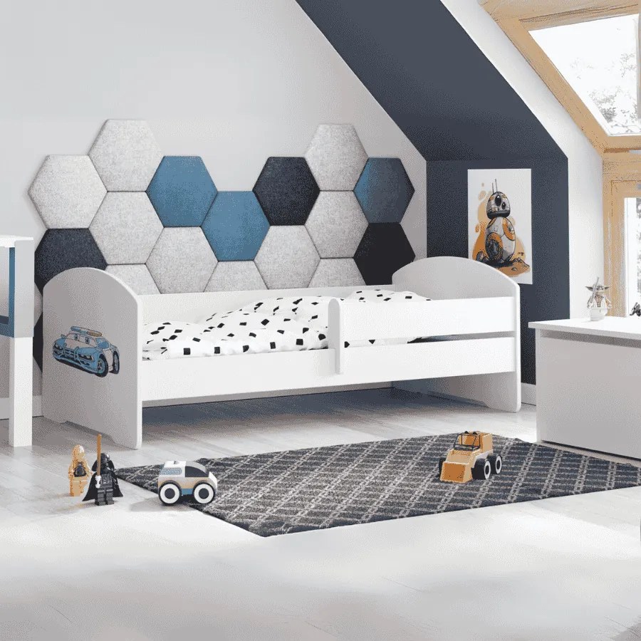 Cama infantil LUK polícia 160x80 branca com grade - colchão e estrado incluído