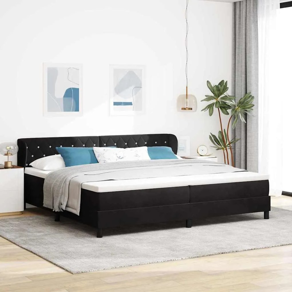 vidaXL Cama Box com colchão com cabeceira Preto 200 x 200 cm Veludo