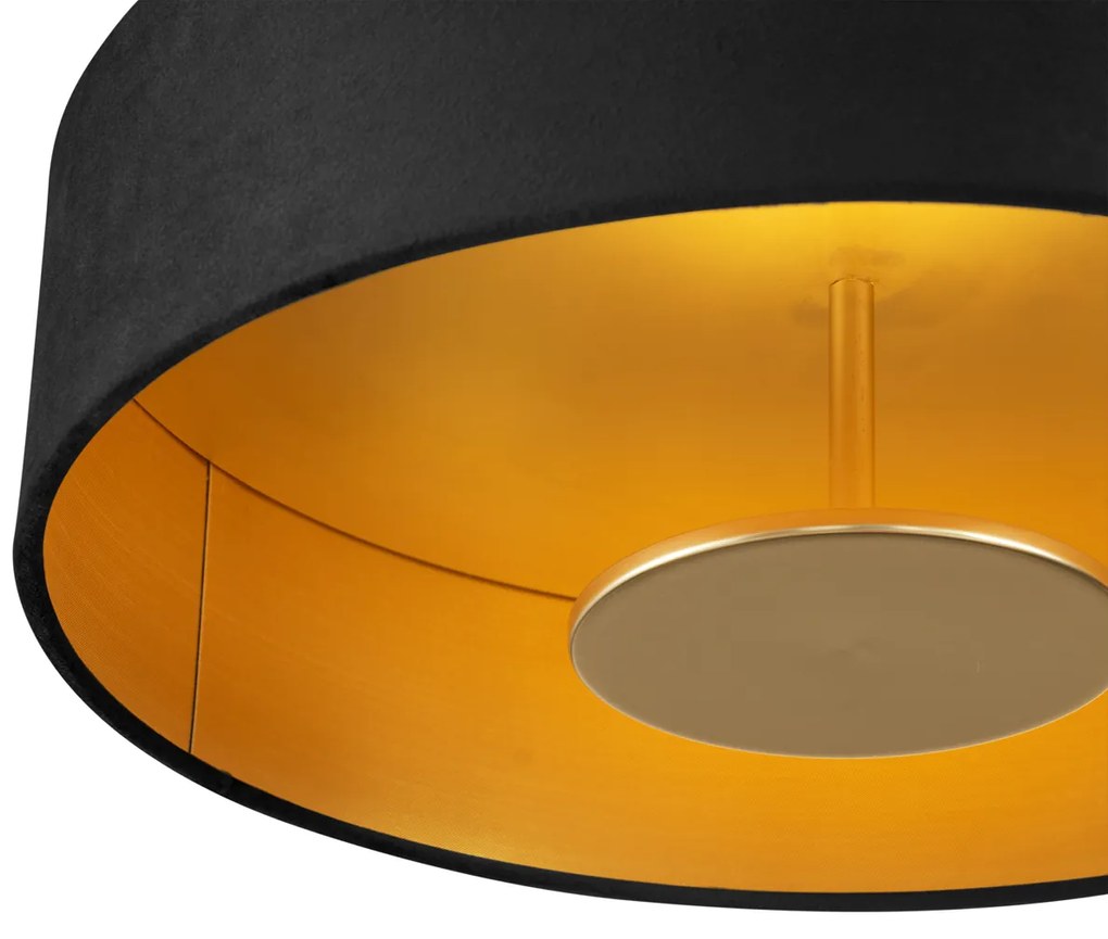 Plafon moderno preto com interior dourado incluindo LED regulável em 3 níveis - Bredow Moderno