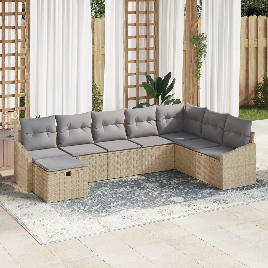 Conjunto de Sofá de Jardim de 8 Peças com Almofadas de Rattan Poliéste