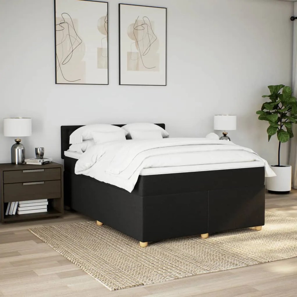 Cama com molas/colchão 140x200 cm tecido preto