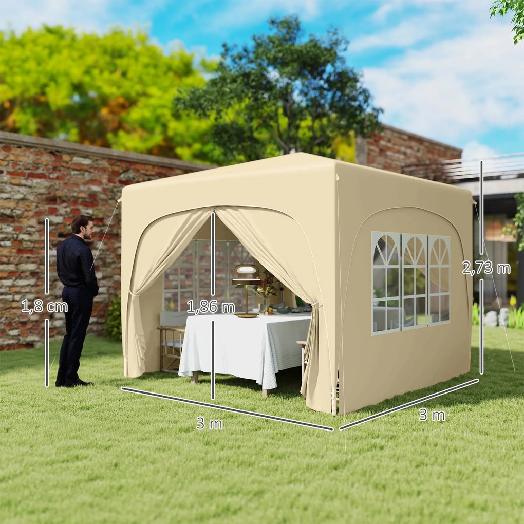 Tenda Dobrável Tenda 3x3 m com Painéis Laterais UPF50+ Tenda de Jardim