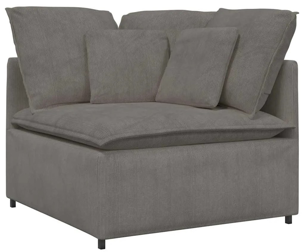 Sofá modular com almofadas tecido corduroy cinzento-claro