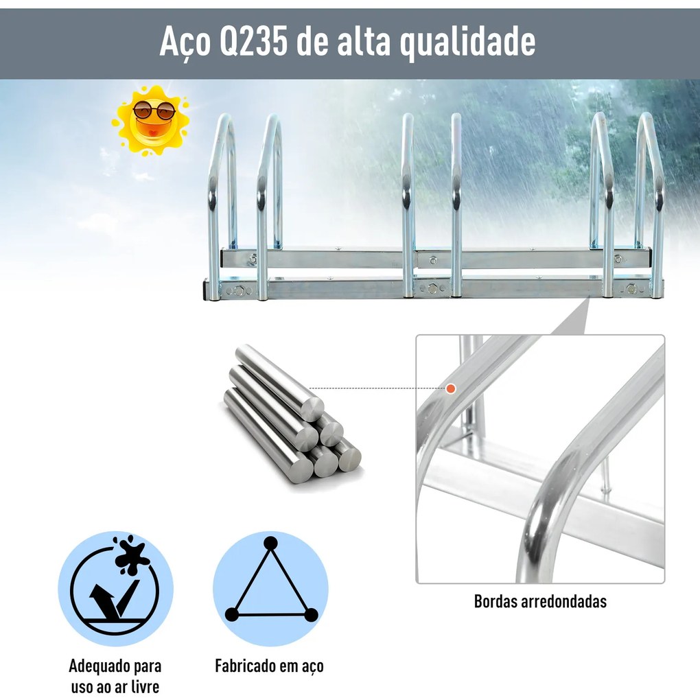 ® Estacionamento 3 bicicletas Aço Prateado 70,5x33x27cm