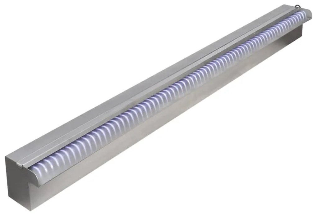 Fonte para piscina retangular com LEDs 90 cm aço inoxidável