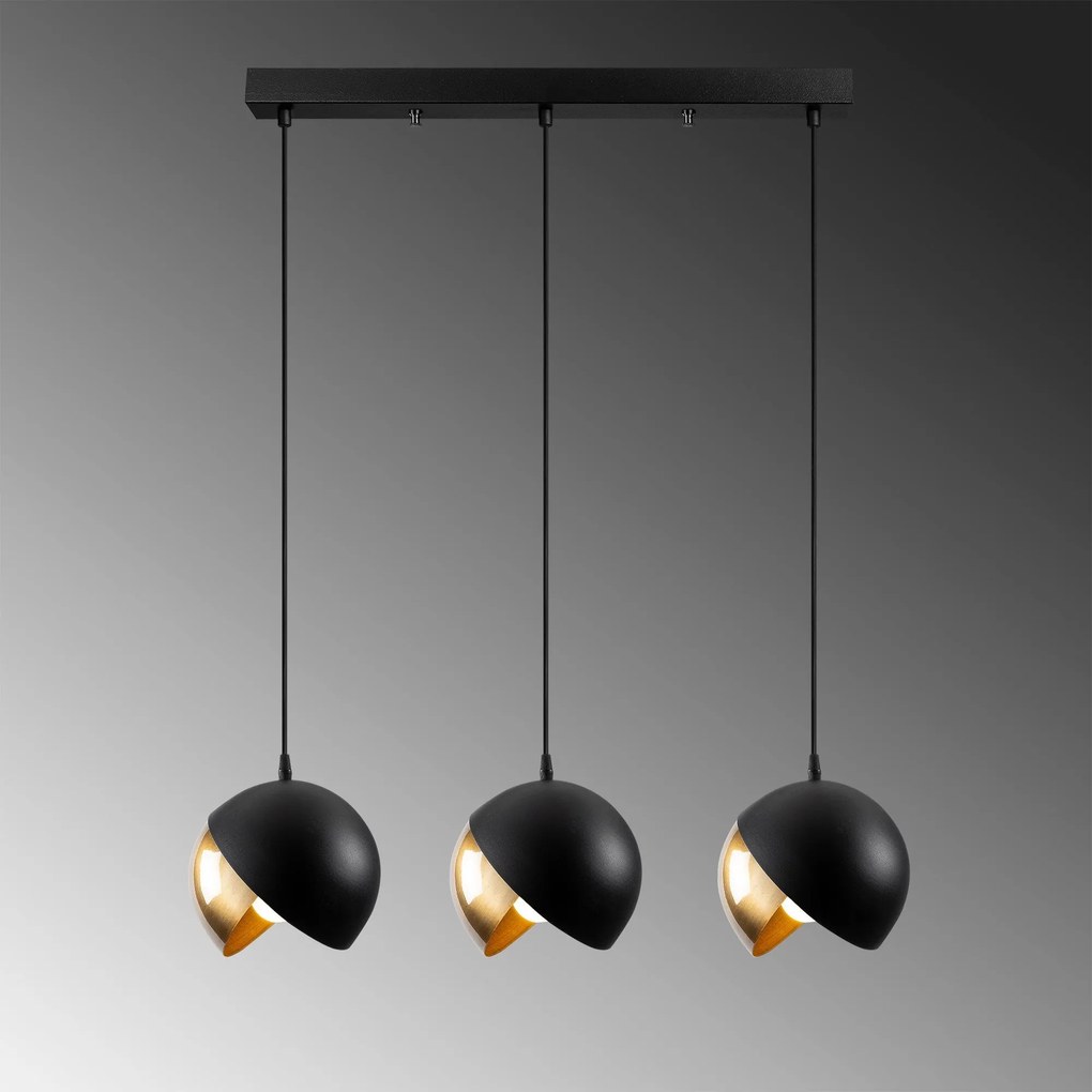 Candeeiro de Teto Berceste – Preto e Dourado – Diâmetro 70 cm, Altura