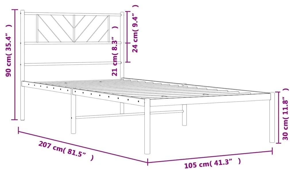 Estrutura de cama com cabeceira 100x200 cm metal preto
