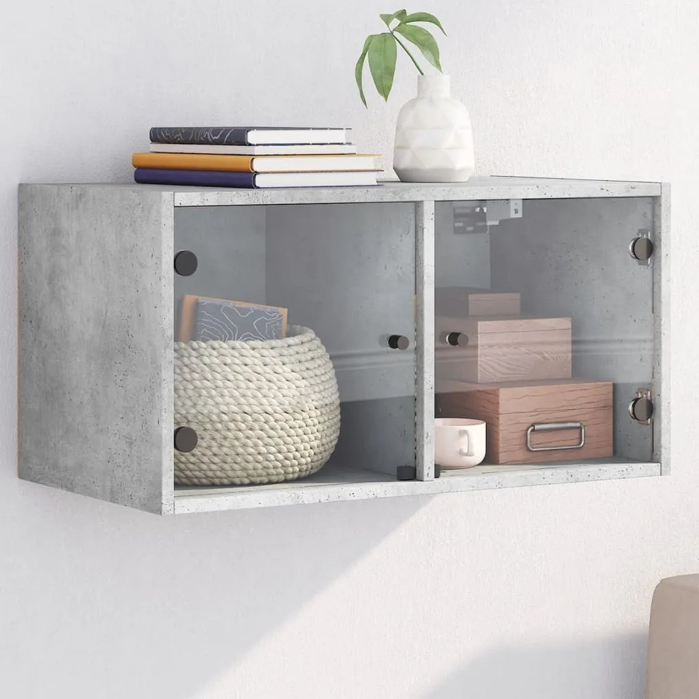 vidaXL Armário de parede c/ portas de vidro 68,5x37x35cm cinza cimento