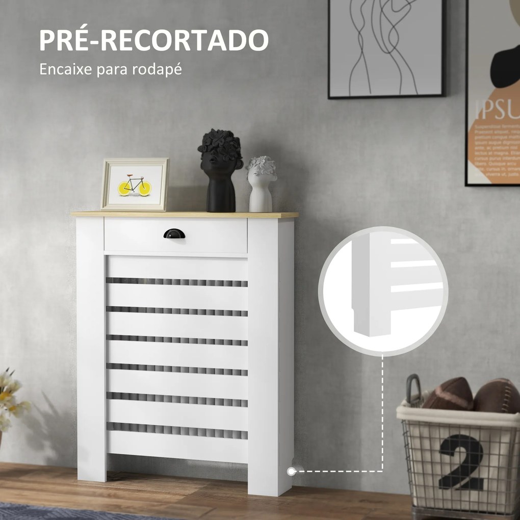 Cobertura para Radiador com Gaveta Cobertura para Radiador de MDF para Sala de Estar Dormitório Corredor 78x19x95,5 cm Branco