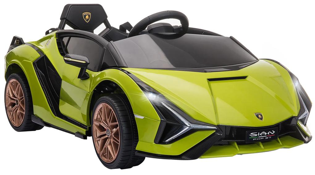 Carro Elétrico Lamborghini SIAN 12V para Crianças acima de 3 Anos com Controle Remoto Abertura da Porta Música MP3 USB e Faróis 108x62x40cm Verde