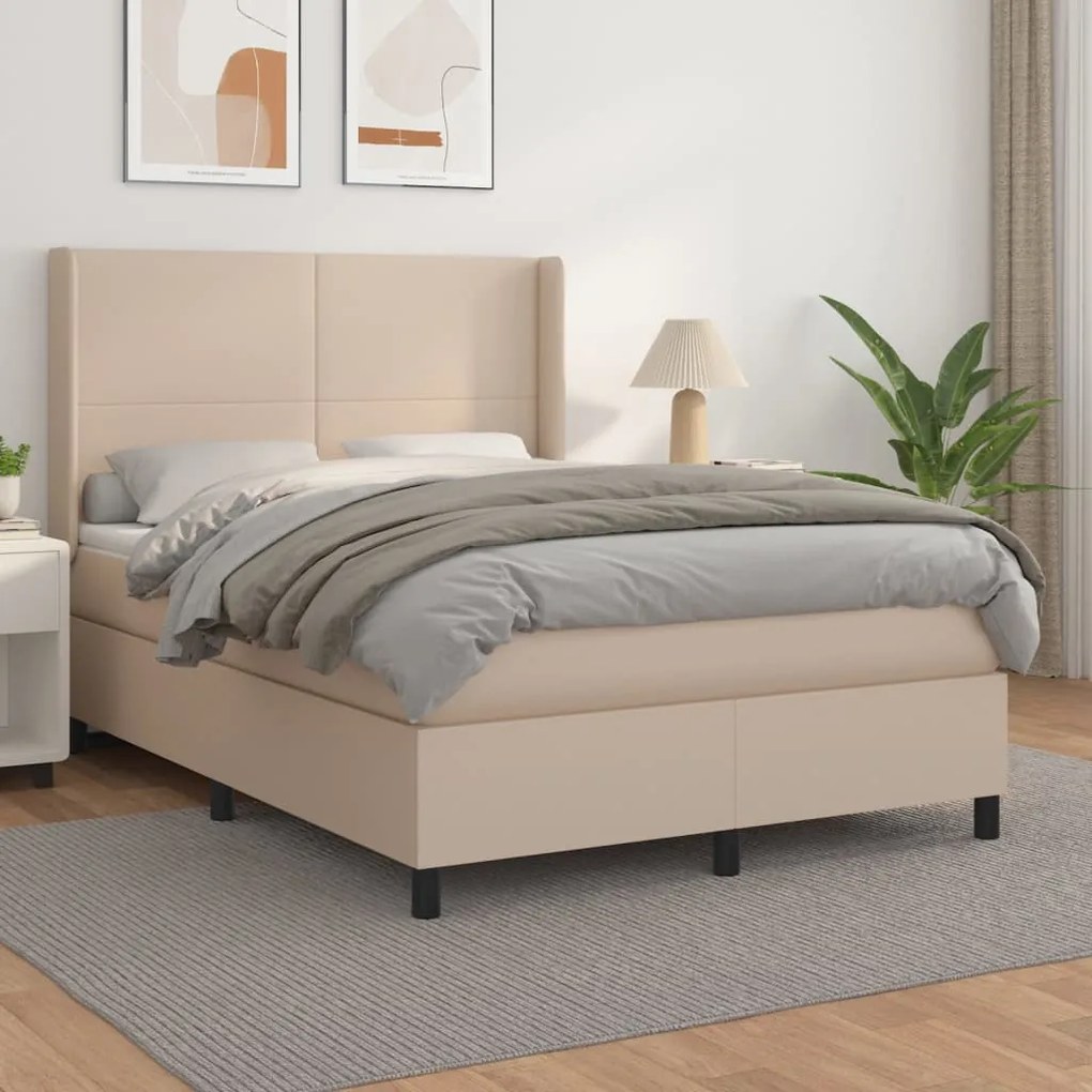 vidaXL Cama com molas/colchão 140x200 cm couro artificial cappuccino
