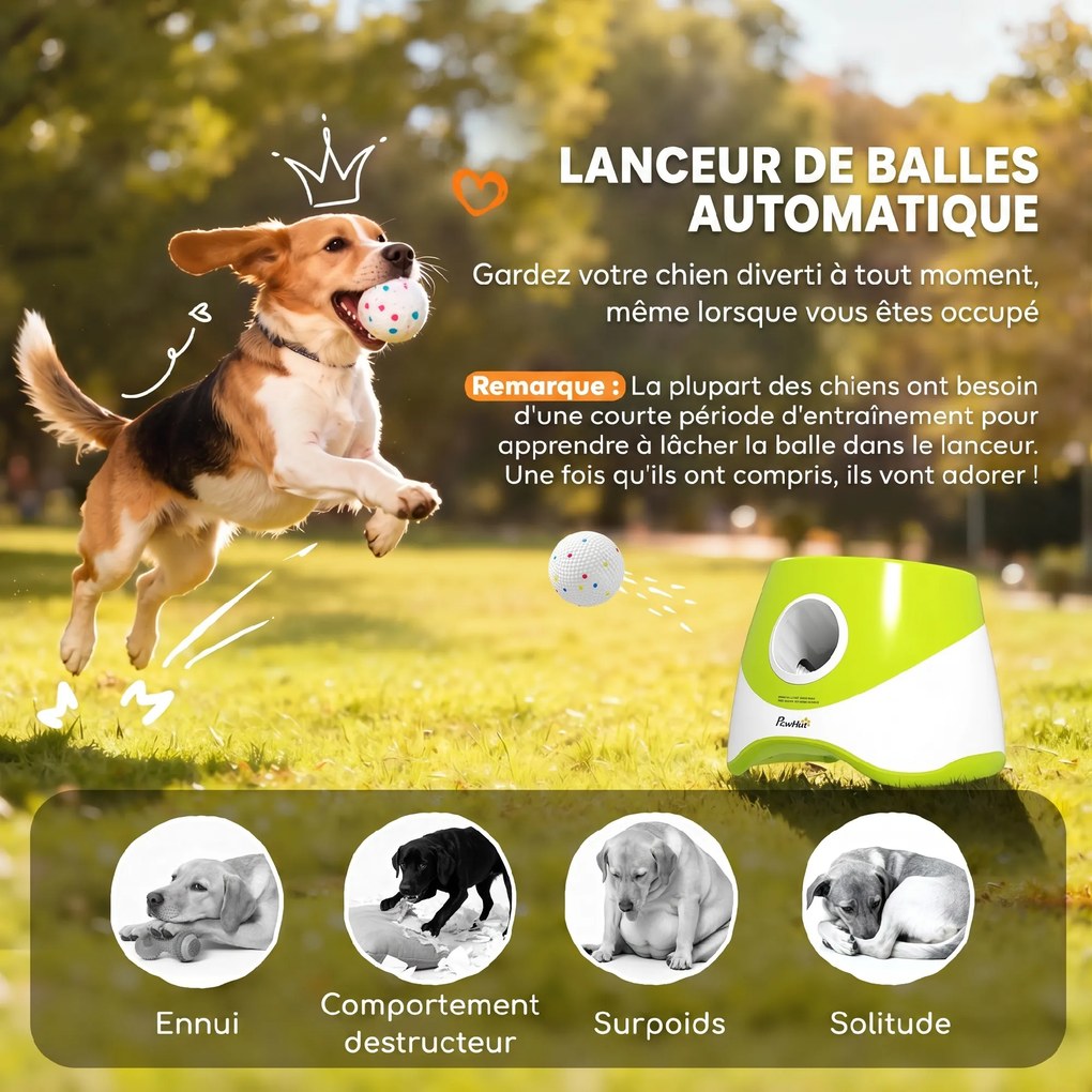 Lançador automático de bolas para animais de estimação com 3 bolas em ETPU, 3 configurações de distância (6 m/10 m/14 m), para uso no interior e no ex