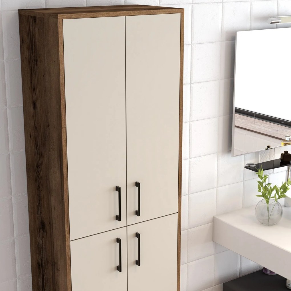 Armário Multiusos Berlin A – Nogueira e Creme – 60x200x35 cm