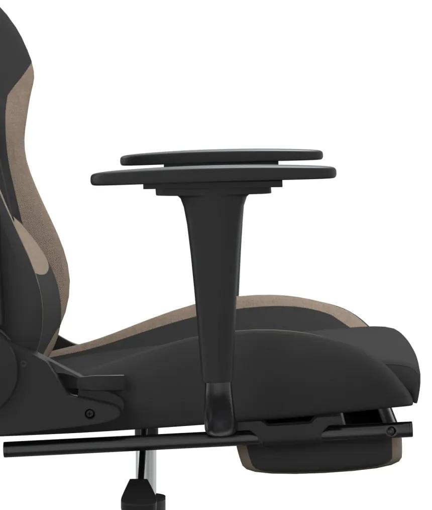 Cadeira de gaming com apoio de pés tecido preto e Taupe