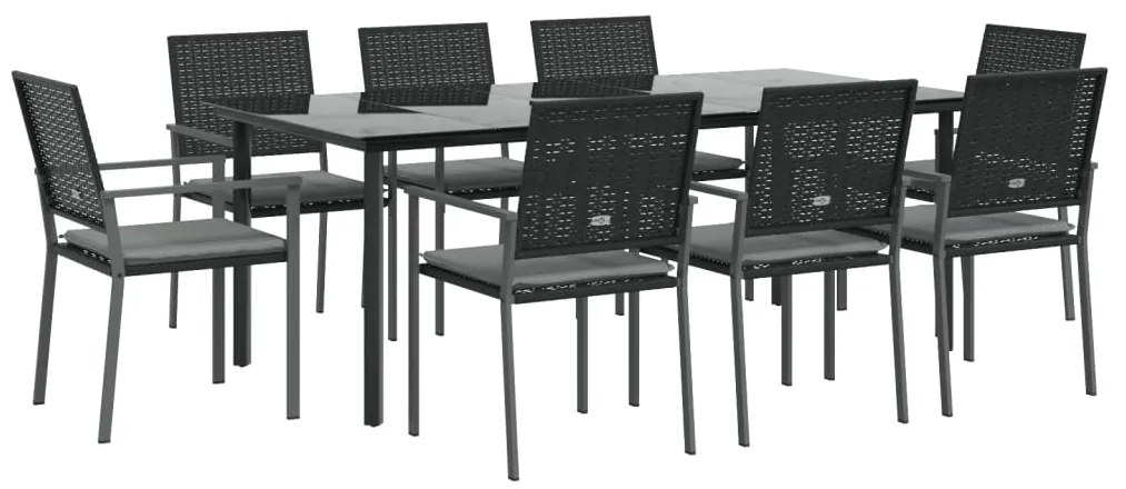 9 pcs conjunto de jantar p/ jardim com almofadões vime PE e aço