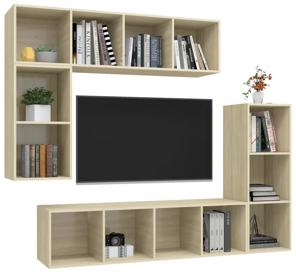 Conjunto móveis de TV 4 pcs madeira processada carvalho sonoma