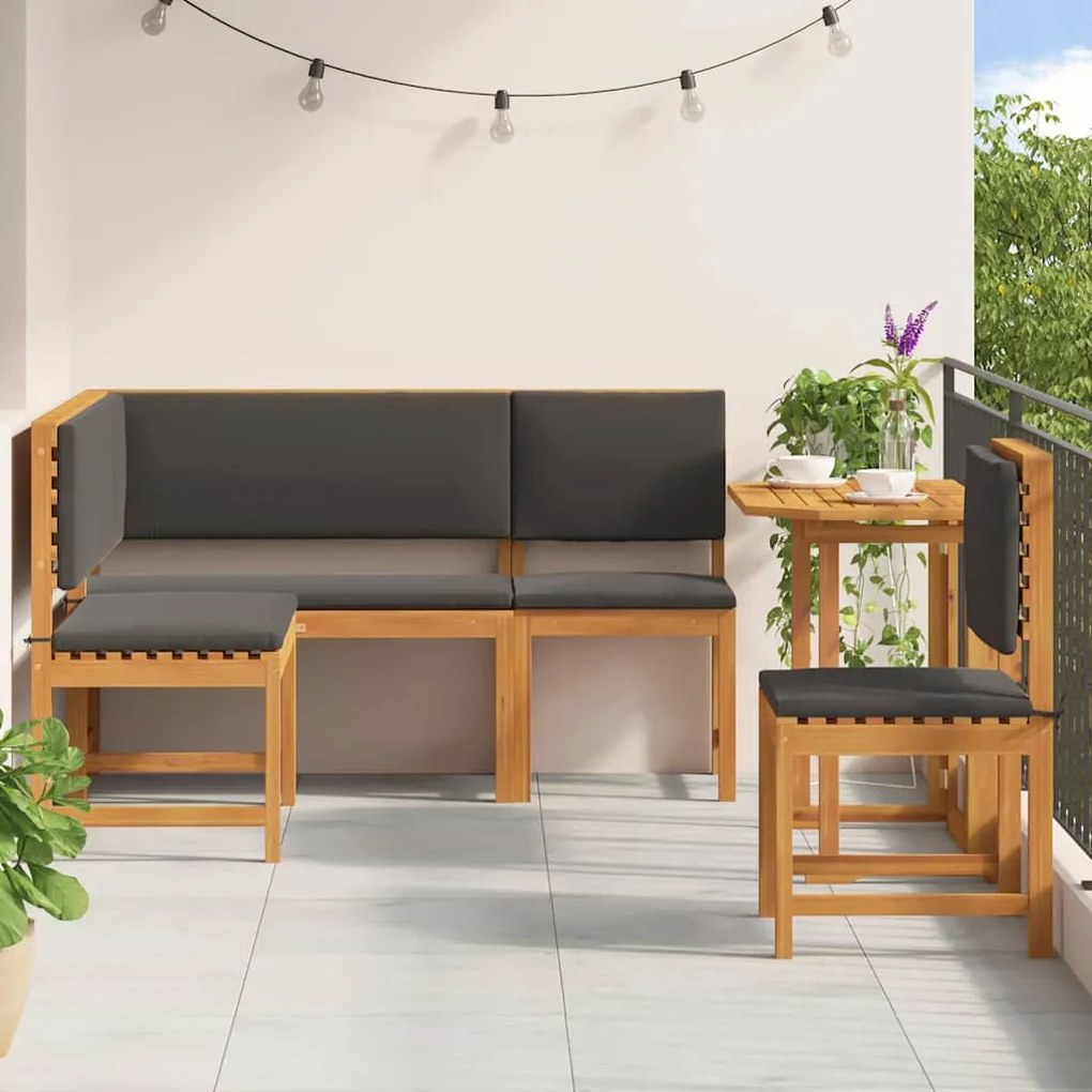 Conjunto de Jantar de Jardim de 4 Peças com Almofadas em Madeira Maciç