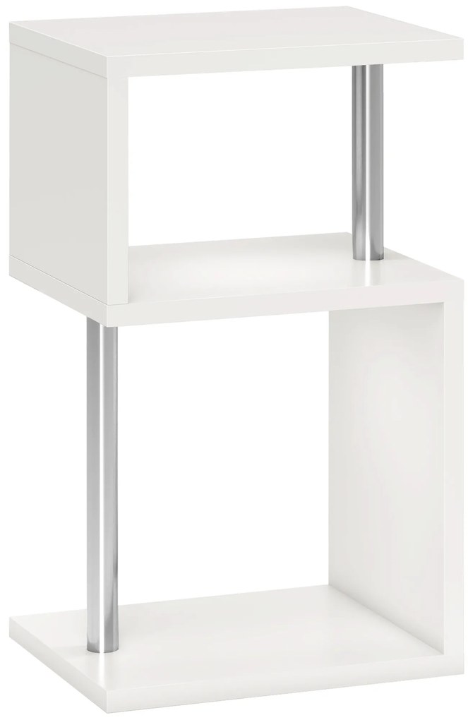 Mesa Auxiliar com Luz LED 3 Níveis Forma de S Prateleiras Abertas e Estrutura em Alumínio 44x38x75 cm Branco