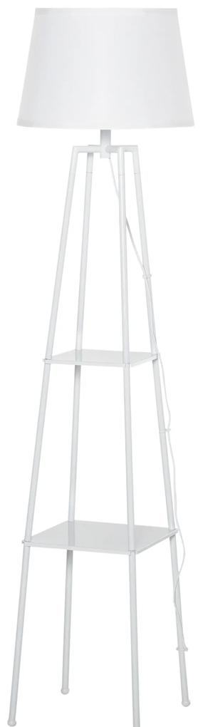 Lâmpada de pé Tripé de metal Soquete E27 de Máximo 40W com tela de linho e prateleira de 2 níveis 35,5x35,5x158 cm Branco