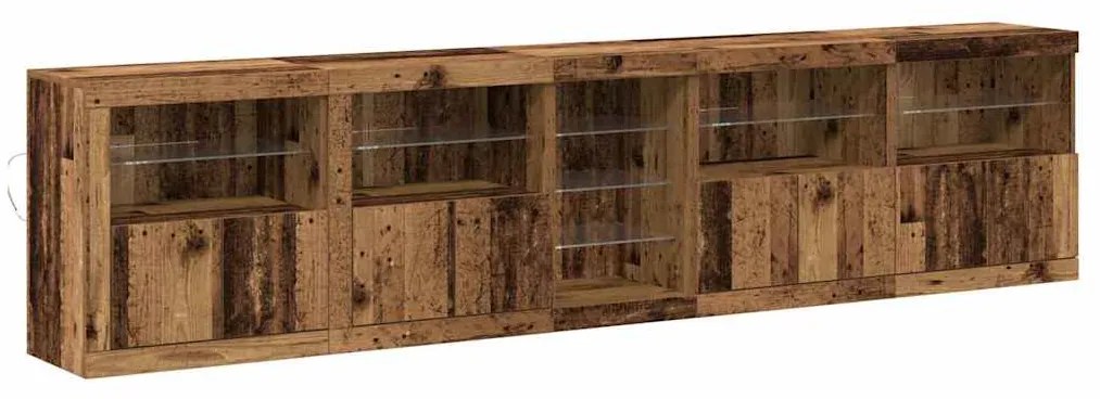 Aparador com Luzes LED Madeira Velha 283x37x67 cm Madeira de Engenhari